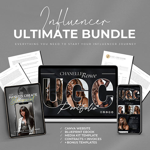 UGC and Influencer Starter Kit w Creator Portfolio Template, Email Pitch Templates, Media Kit Template and Ebook