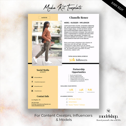 Media Kit template for Bloggers, Models & Influencers | CANVA Templates | Milan Collection