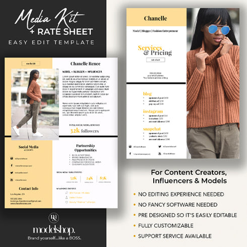 Media Kit + Rate Sheet BUNDLE for Bloggers & Influencers (Milan Collection)