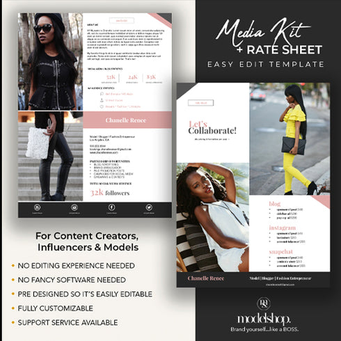 Media Kit + Rate Sheet BUNDLE for Models & Influencers (CANVA Editable)