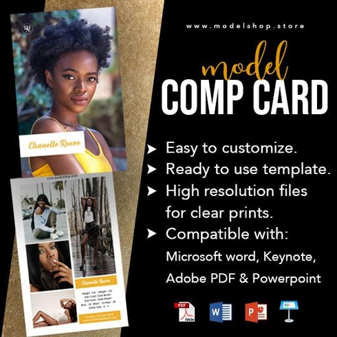 4 Image Model Comp Card templates + CANVA Editable