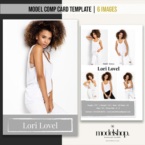 6 image Model Comp Card templates + CANVA editable