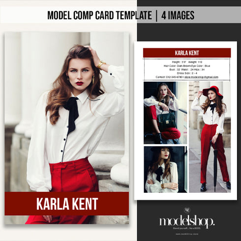 4 Image Model Comp Card templates + CANVA Editable