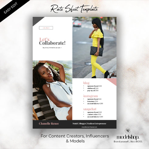 Rate Sheet Template for Bloggers, Models & Influencers | CANVA + Easy Edit Templates | Prague Collection