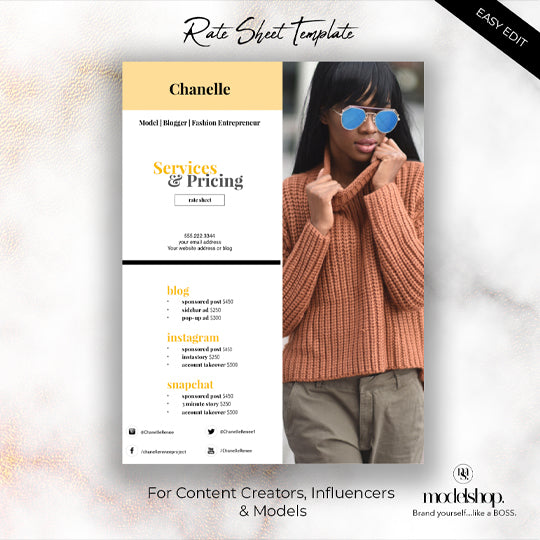 Rate Sheet template for Bloggers, Models & Influencers | CANVA + Easy ...